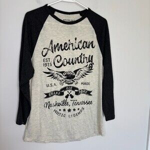 GRAND OLE OPRY New American Country Tee Womens M Cream Gray 3/4 Sleeve Stretch